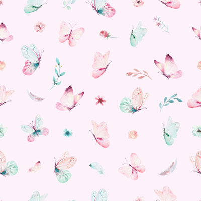 Dews Watercolor Butterflies 10' L x 24" W Peel and Stick Wallpaper Roll