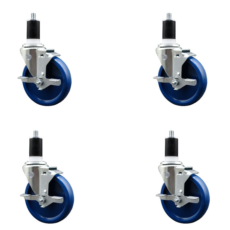Ensemble de roulettes extensibles en poly 5 po pivotant de 1 1/2 po avec frein SCC