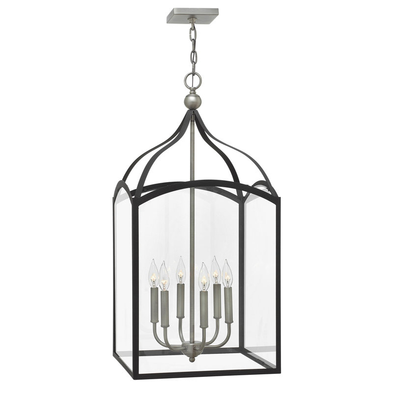Elegant Aged Zinc 6-Light Foyer Pendant with Clear Glass