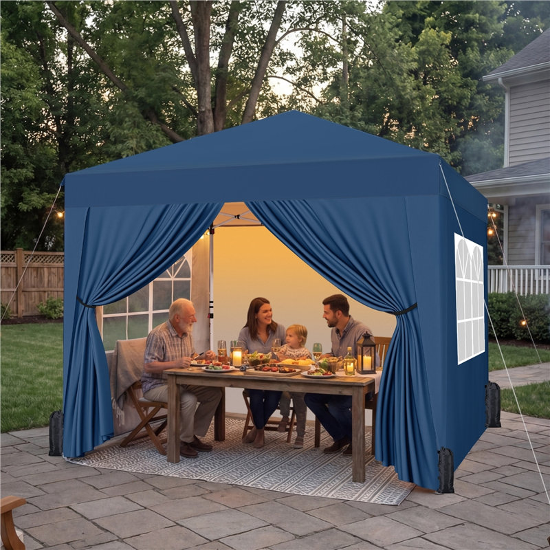 Iron Pop-Up Gazebo, 263.5cm H x 200cm W x 200cm D, Navy Blue