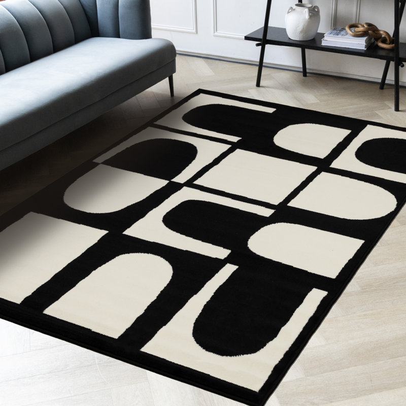 Tapis blanc Manzelli Modern Art Deco, Rectangle 6 pi 7 po x 9 pi 6 po