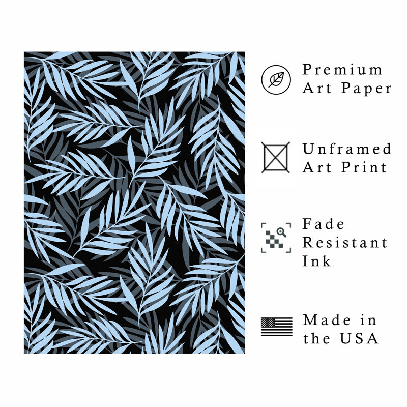 «Botanical Palm Leaves» en bleu, reproduction d'art sans cadre, H 36 po x l 24 po