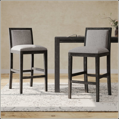 Ensemble de 2 tabourets de bar d'une hauteur de 30,5 pouces, structure en bois d'hévéa, coussin en tissu éponge et tabourets de bar rembourrés, chaises de bar rétro convenant à un îlot de cuisine, une chambre à coucher ou une salle à manger.