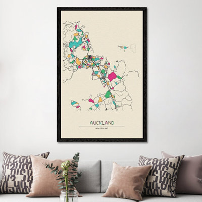 Auckland, New Zealand Map by Ayse Deniz Akerman - Print on Canvas
