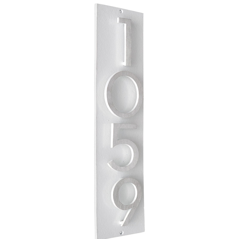 Plaque d’adresse murale flottante linéaire, Blanc, Aluminium brossé
