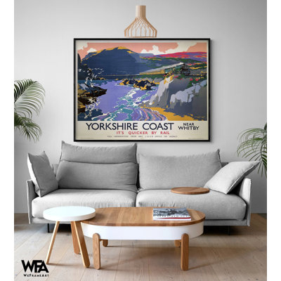 Affiche de Yorkshire par rail, rétro train Decor, impression d'affiche rétro de chemin de fer, idée de cadeau d'anniversaire d'amoureux de train encadrée, art mural homme des cavernes