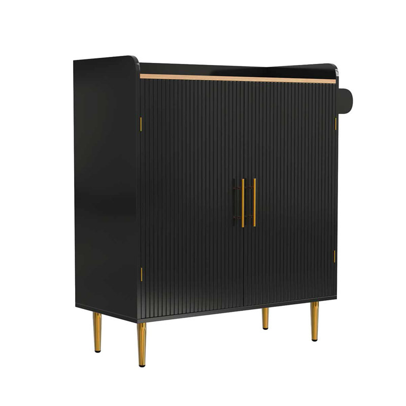 Armoire bar moderne avec tablettes réglables à 3 niveaux avec tiroir caché, Noir