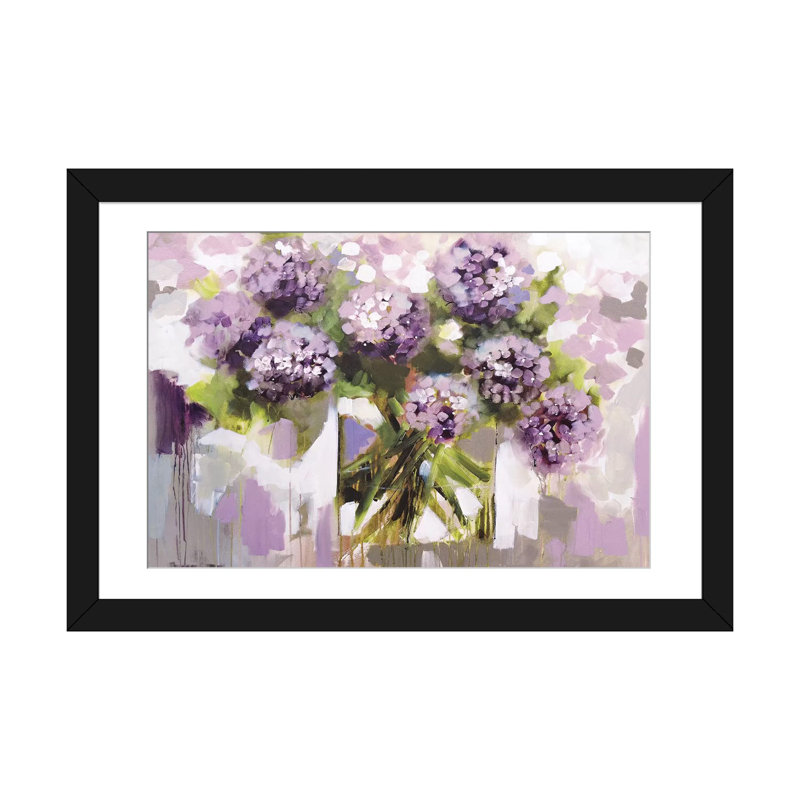 « rosé hortensia », impression sur toile, Papier d'art encadré noir, H 16 po x l 24 po x P 1 po, Blanc