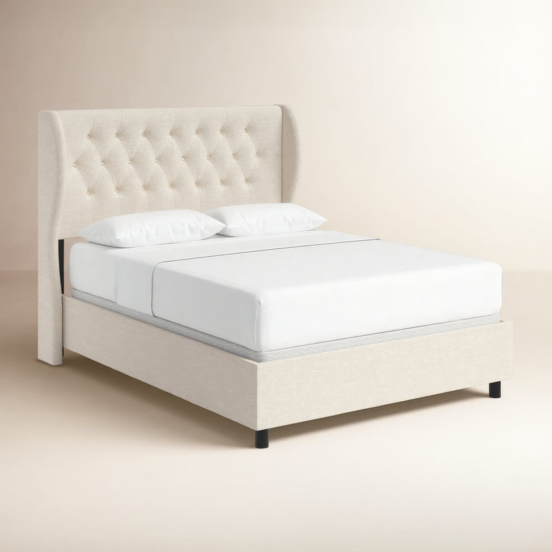 Tomey Upholstered Wingback Bed, King, Zuma White Textured Linen
