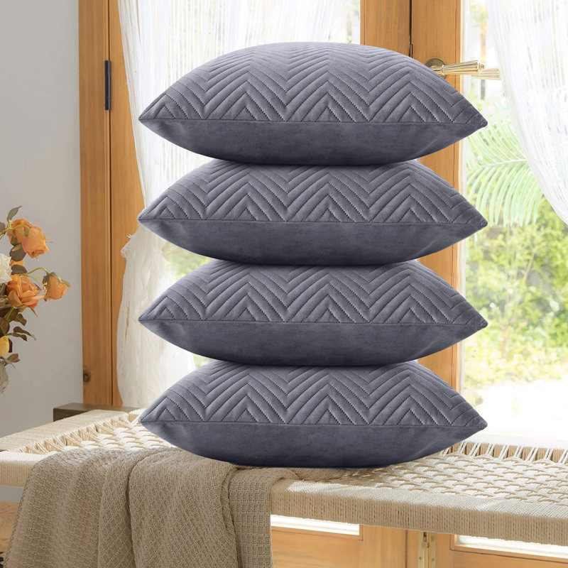 Embossed Velvet Cushion Cover (4 Piece Set), Grey