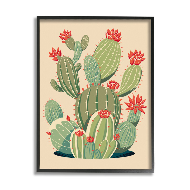 «Prickly Pear Cactus Botanicals», impression encadrée sur bois par Ziwei Li, Giclée encadrée noir minuit