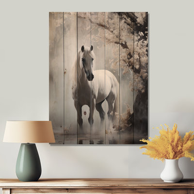 Cheval gris, rencontre mystique sur bois