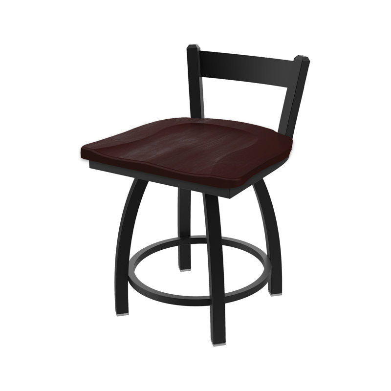 Tabouret de coiffeuse en métal Catalina, Noir froissé, Bois - Érable cerisier foncé