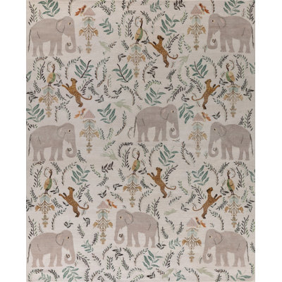 Menagerie Floral Area Rug in Silver/Cream/Sky Blue