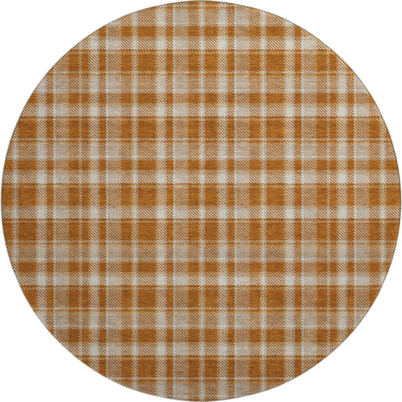 Tapis rond lavable écossais rouille et ivoire 8 pi avec protection UV