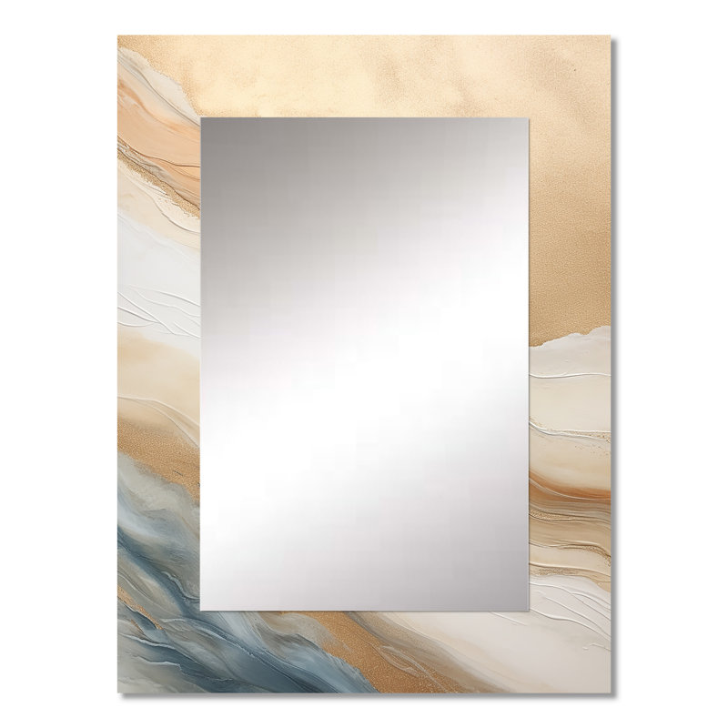 Gold and Blue Beach Sand Fusion - formes abstraites, miroir mural, miroir moderne, impression d'art en métal, 32 po x 24 po