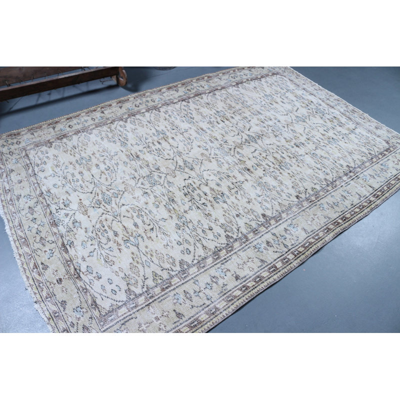 Grand tapis turc rétro pour l'extérieur et l'intérieur, idéal pour les salons et les chambres à coucher en beige