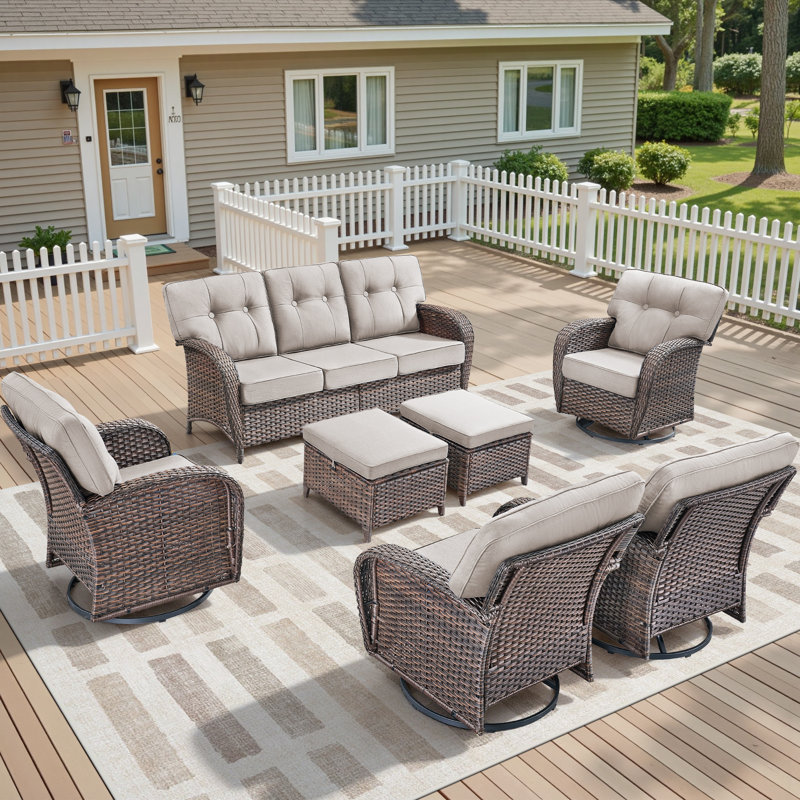 Ensemble de chaises de patio 7 pièces, ensemble de sièges d'extérieur toutes saisons avec chaises pivotantes et repose-pieds