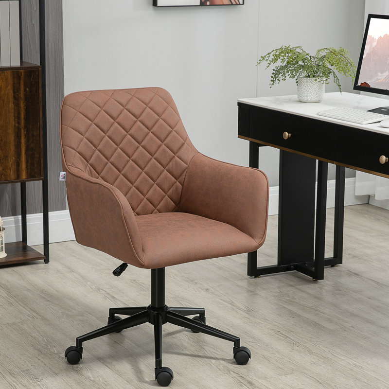 Chaise de bureau d'ordinateur, dossier moyen, hauteur réglable, revêtement en microfibre, brun, fauteuil pivotant 360 avec mobilité, avec siège, tissu, rembourré, brun