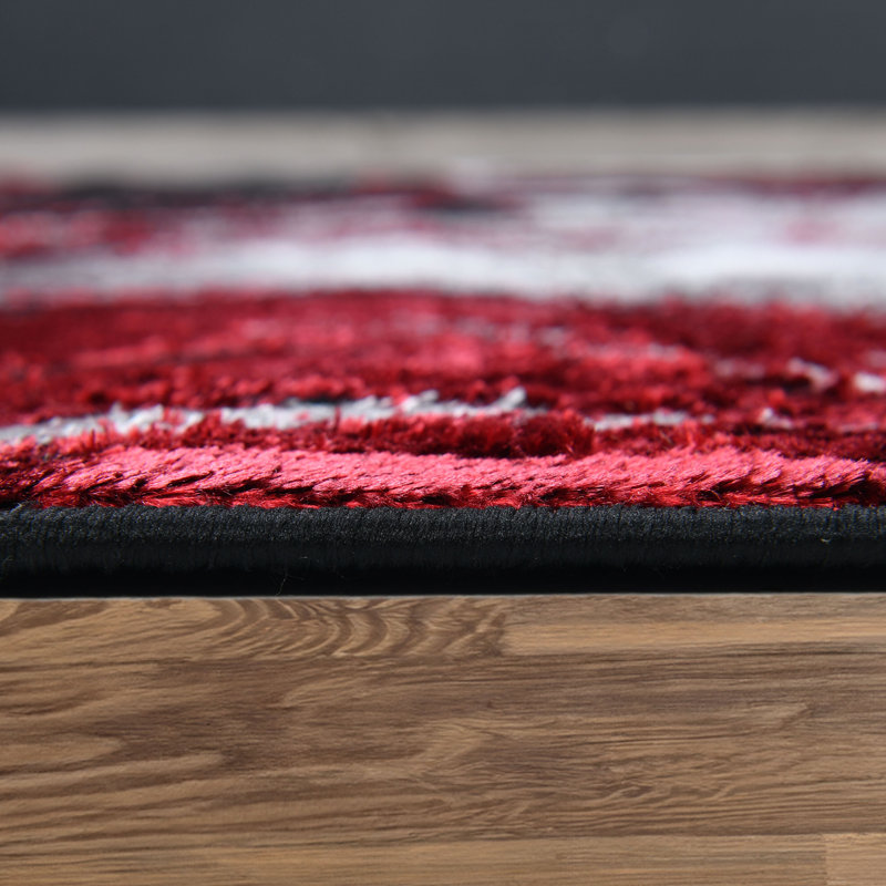 Galaxy Series Abrstract Black/Gray/Ivory/Beige Area Rug, Rectangle 5'3" x 7'3", Red