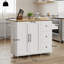 Chariot d'îlot de cuisine mobile blanc multifonctionnel avec espace de rangement, table pliante extensible, support à épices et porte-serviettes. 39,4 pouces de large.