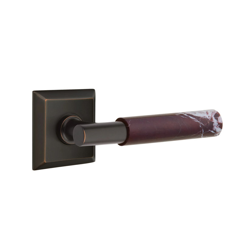 Emtek Select Passage Leverset w/ Quincy Rosette & T-Bar Stem, Rosso Levanto Marble Lever (CF), Bronze frotté à l'huile