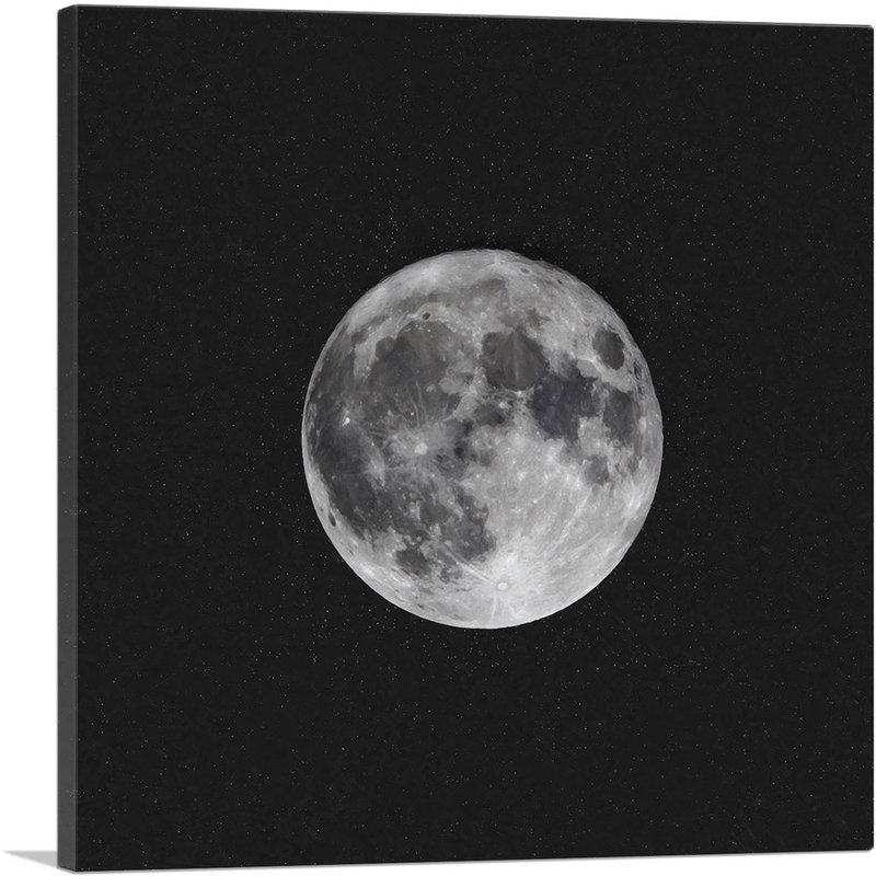 Pleine lune avec étoiles étoilées - reproduction d'art sur toile tendue, H 12 po x l 12 po x P 1,5 po