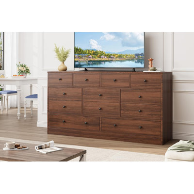 61" 12-Drawer Dresser with Power Outlet - Wood Storage Chest for Bedroom & Living Room