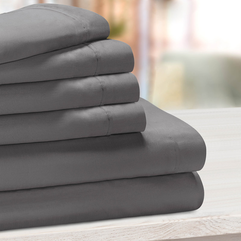 Sateen Solid Colour Sheet Set, Grey, Full Sheet Set with 2 Pillowcases