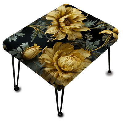 Bleu foncé et jaune, fond damassé - Repose-pieds rectangulaire damassé