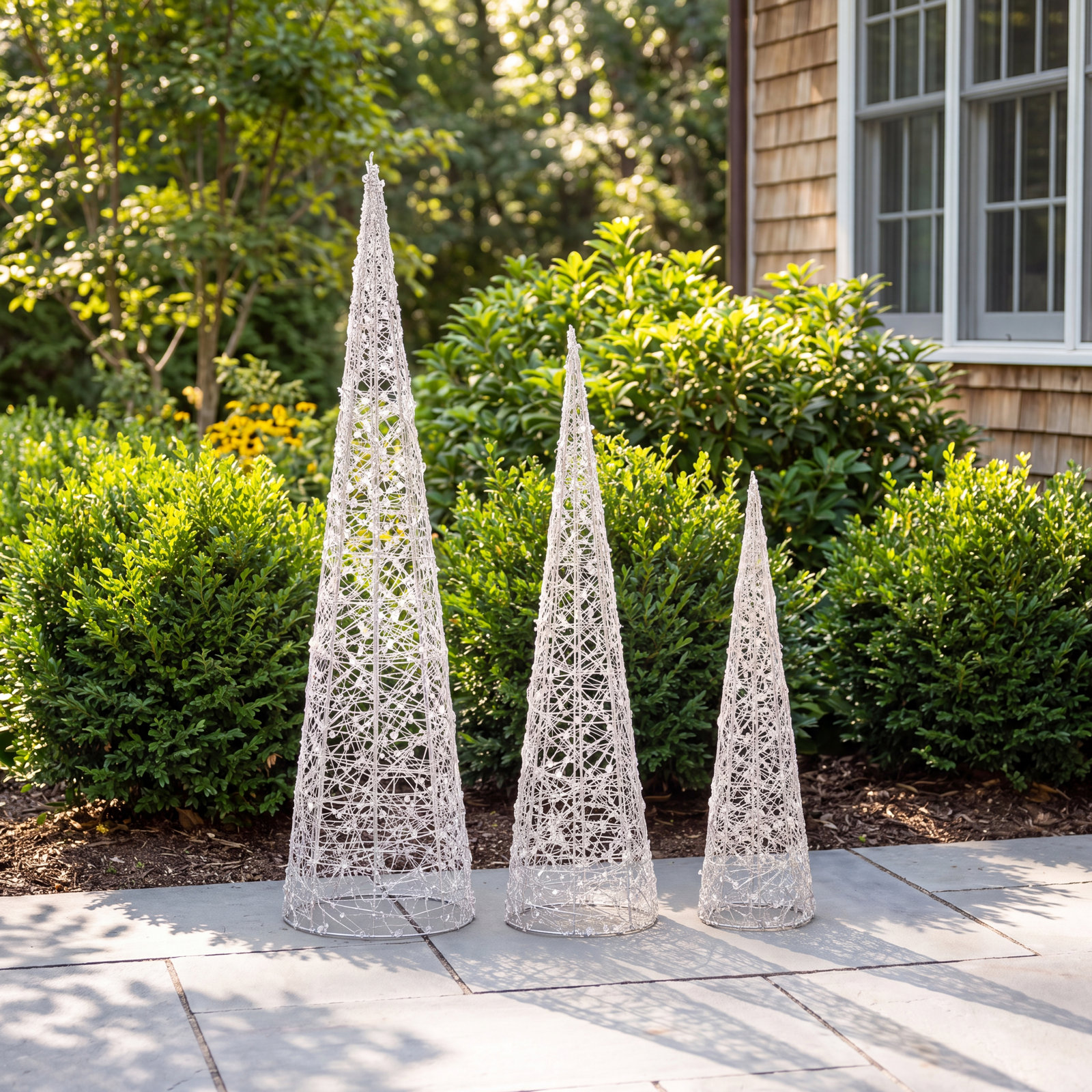 3-Piece Lighted Crystal White Cone Tree Set