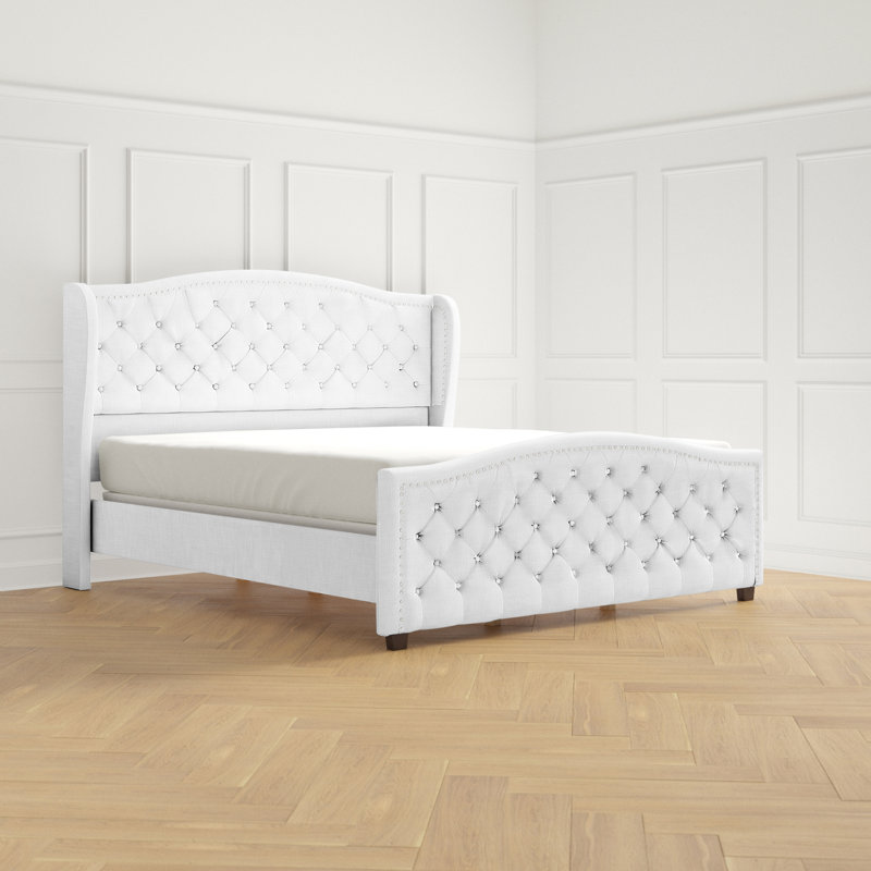 Coleman Upholstered Wingback Bed, Bright White Velvet, King
