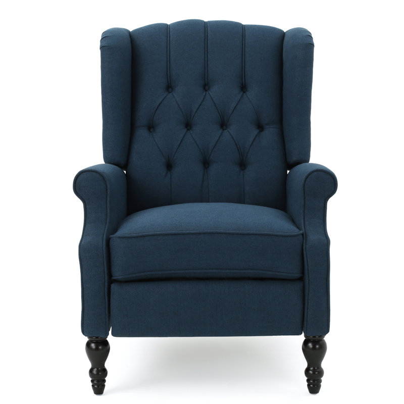 Alta Traditional 28.5" Wide Manual Wingback Recliner Chair with Button-Tufted Diamond Stitching, Dark Blue