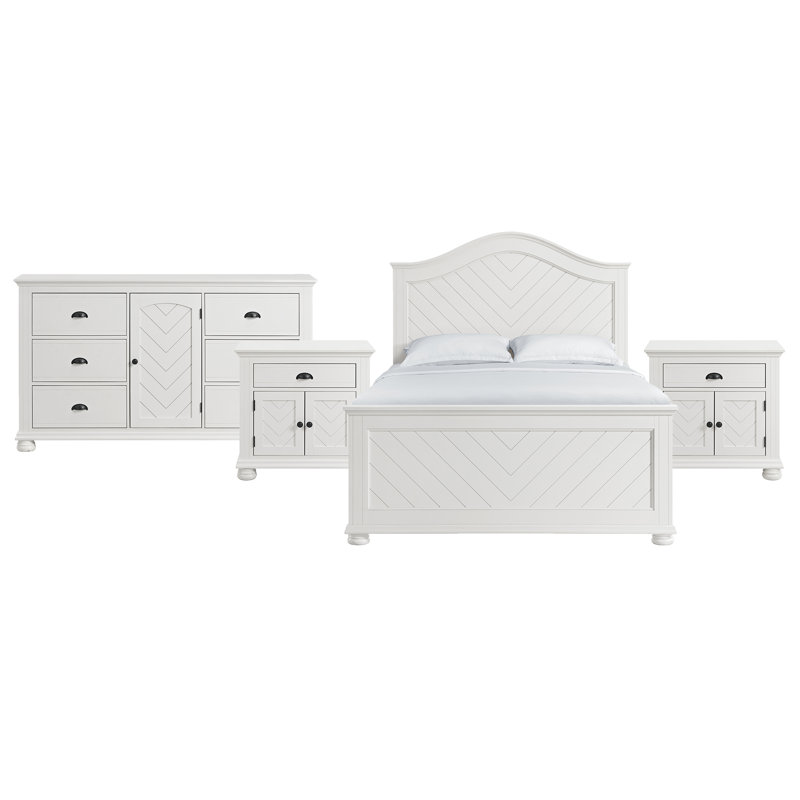 Luro Queen 4PC Bedroom Set In White, Queen, 4 Pcs: Bed, Dresser, 2 Nightstands