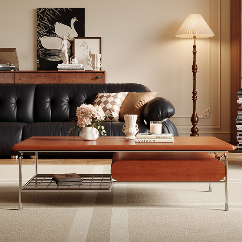 Rectangular stainless steel coffee table, 15.7" H x 51.2" L x 27.6" W