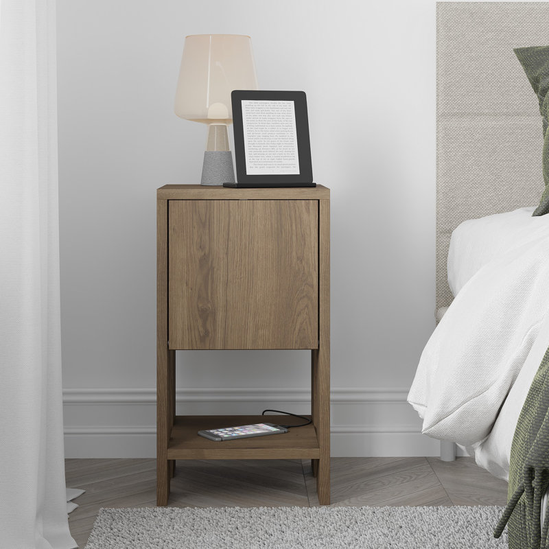 Deaneen 30cm W Manufactured Wood Bedside Table, Dark Oak