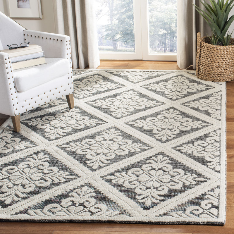 Tapis géométrique en laine tissé à la main Kelty, Rectangle 6 pi x 9 pi