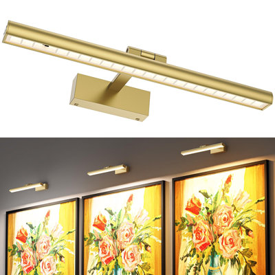 16" Wireless Rechargeable Picture Light, CCT Dimmable 270° Rotatable Wall Art Light with Remote & Timer for Paintings Artwork Display (Gold)