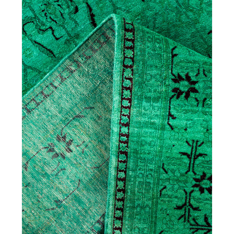 Tapis vert contemporain en laine noué à la main Costner 4 pi 9 po x 7 pi 6 po