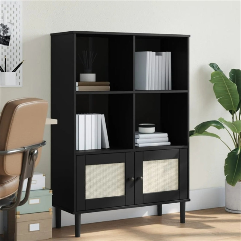 Algernard 130cm H x 90cm W Standard Rattan Look, Black 