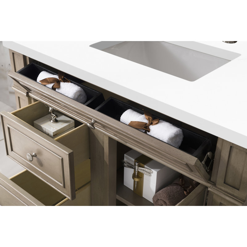 Bristol 36'' W Single Vanity, Whitewashed Walnut, White Zeus, 8" Widespread