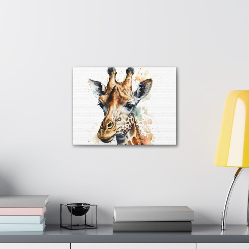 Girafe aquarelle, art mural sur toile, H 18 po x l 12 po