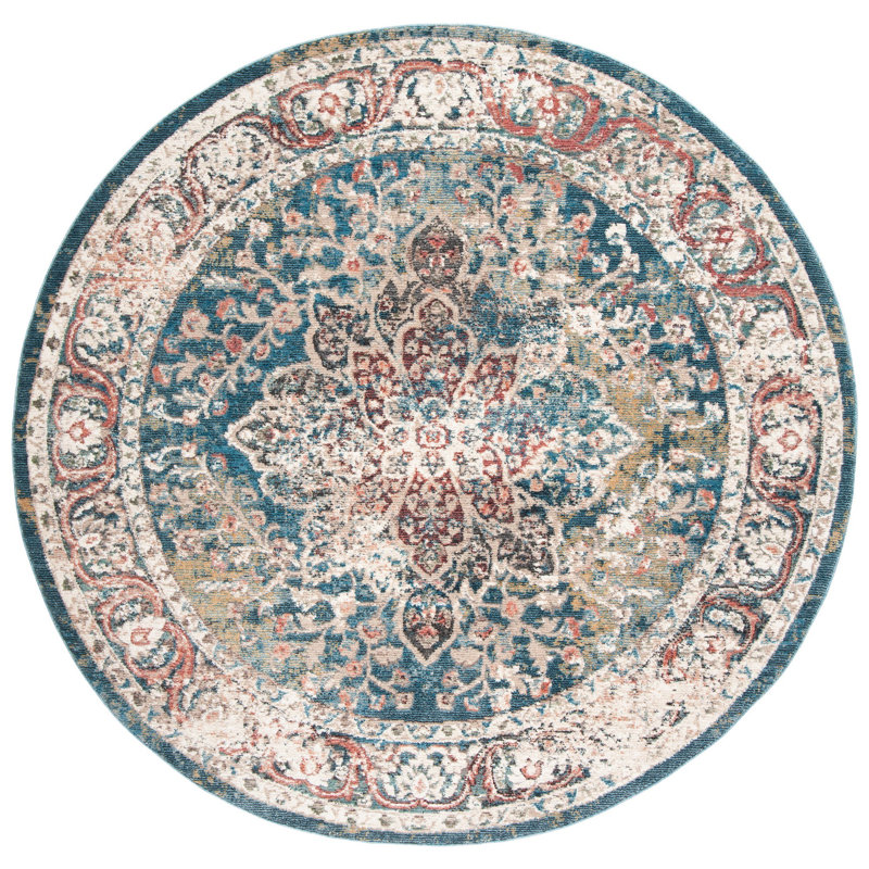 Tapis turquoise Cooksey, Rond 6 pi 7 po