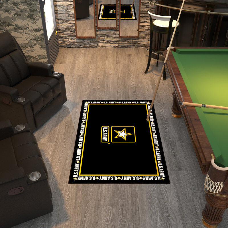 US Army Logo Border Non-Slip Area Rug For Bedroom, Kitchen, Black/Yellow, Rectangle 3'3" x 5'