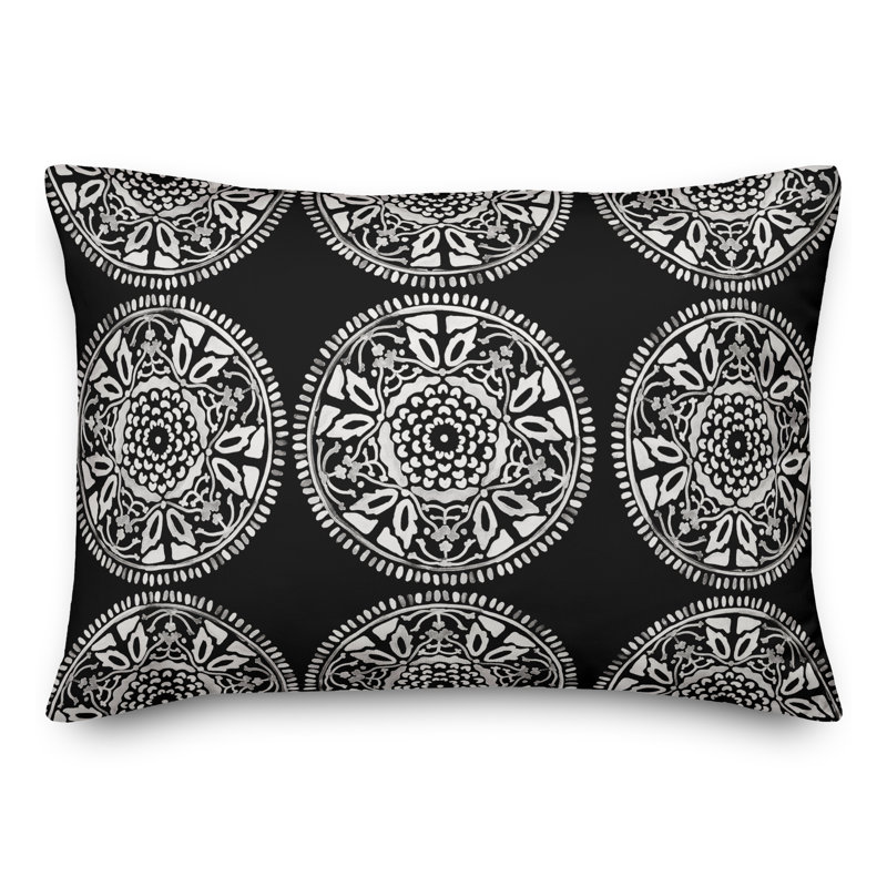 Floral Outdoor Reversible Throw Pillow, Black