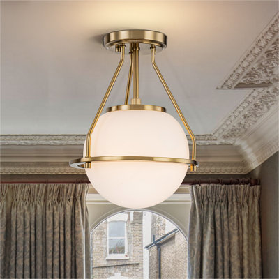 Plafonnier semi-encastré moderne 1 lumière avec abat-jour en verre opale