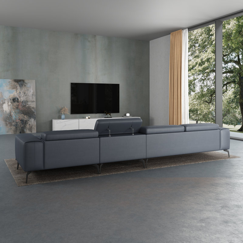 Cavour Upholstered L-Shaped Sectional, Right Hand Facing, Gray Genuine Leather