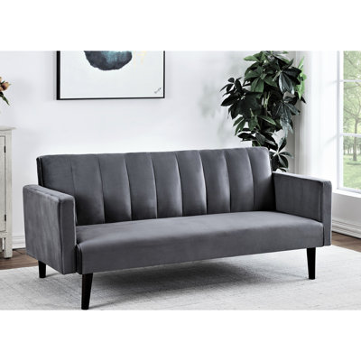 Canapé-lit convertible 1 place en futon de 183 cm (72 po) avec cadre en bois massif, capitonnage à canaux, gain de place, revêtement en velours doux au toucher, idéal pour les dortoirs.