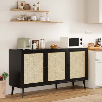 Buffet en rotin naturel avec 3 portes et grand rangement pour la cuisine et le salon modernes