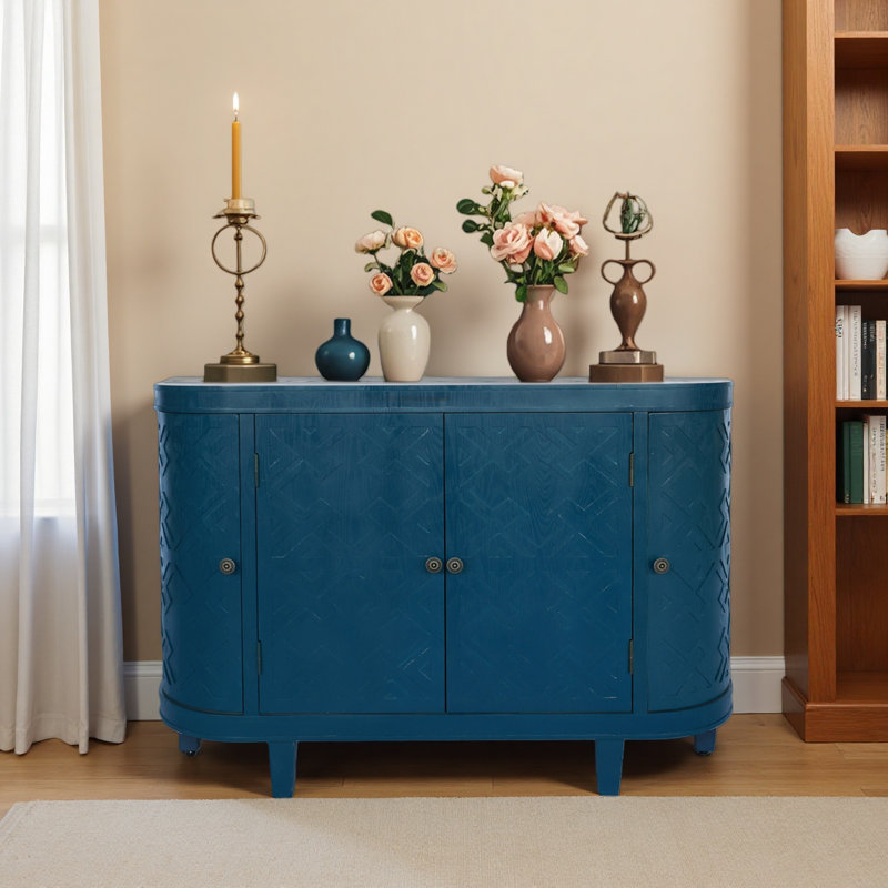 Armoire de rangement ovale 47,5 po avec 4 portes, buffet Buffet avec rangement, armoire d'appoint cannelée avec bord arrondi